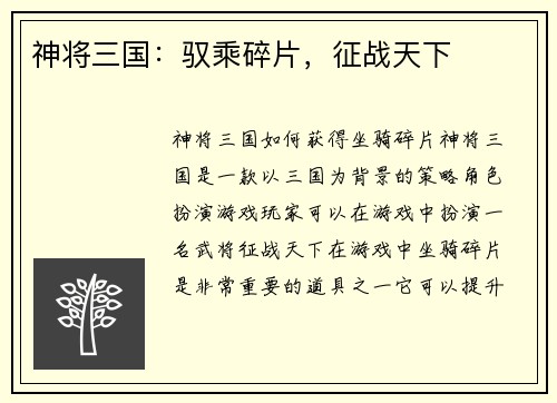 神将三国：驭乘碎片，征战天下